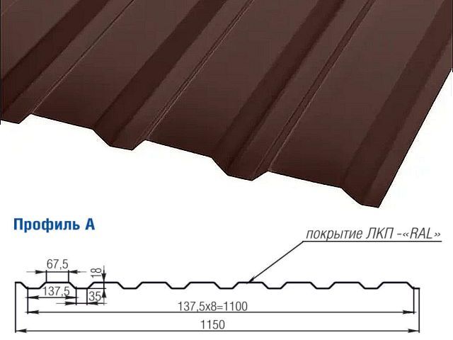 Профнастил ПСА 20/Эконом-Пэ-RAL8017 (Шоколад) 1,15х1,5м (1,725 м кв)